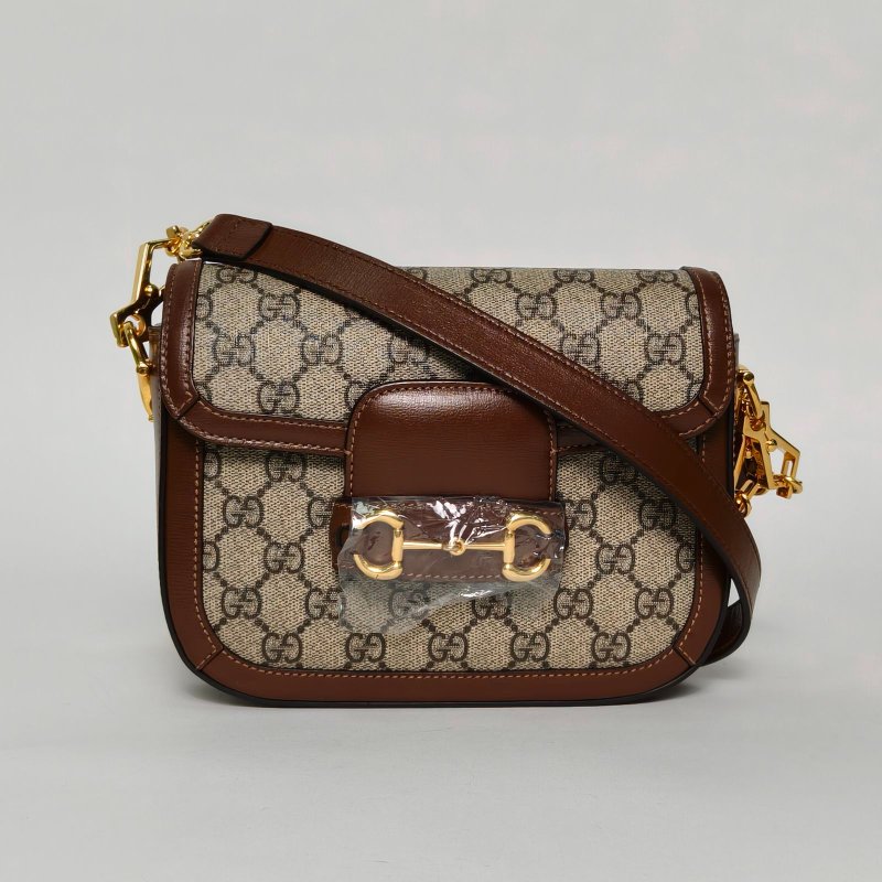 GUCCI Horsebit馬銜扣1955馬鞍包Mini20.5可拆卸雙肩帶烏木色帆布金扣肩背包-0