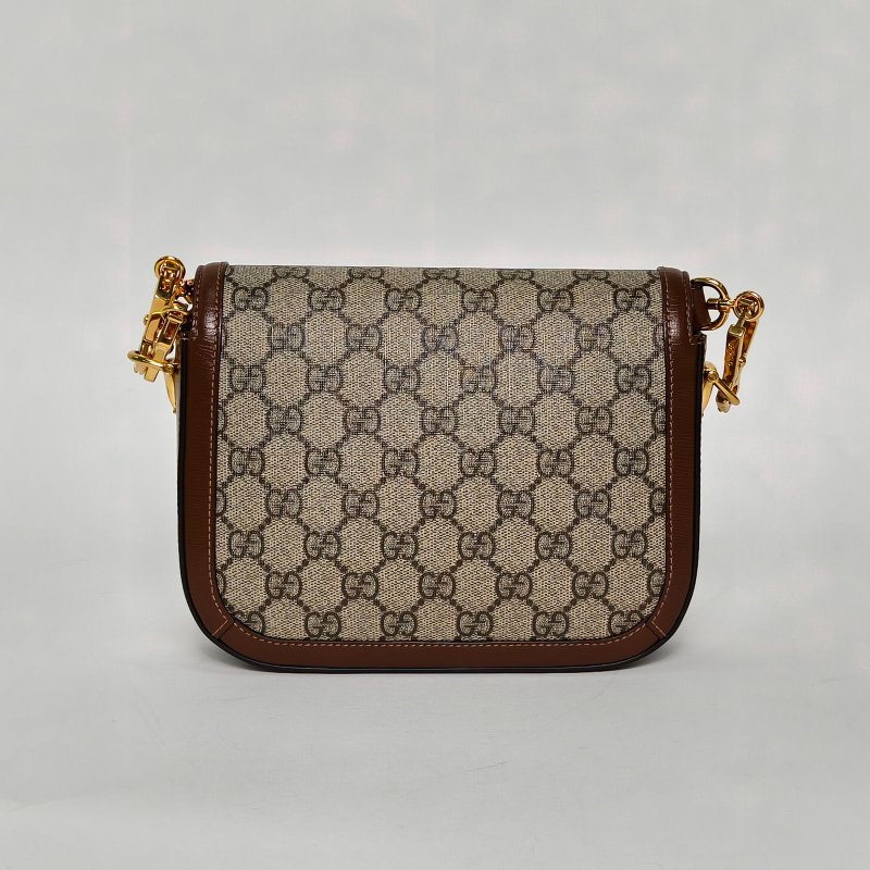 GUCCI Horsebit馬銜扣1955馬鞍包Mini20.5可拆卸雙肩帶烏木色帆布金扣肩背包-2