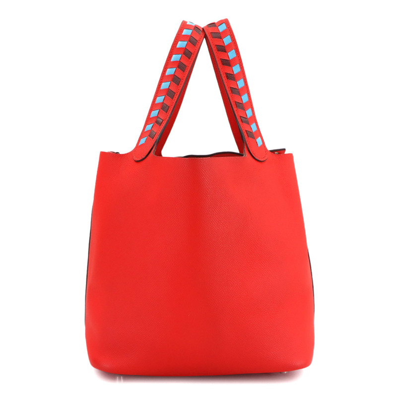 Hermes Hermès Picotin Lock MM Traces 手提包，Epson Rouge Cou Bleu du Nord，H、C 印章，銀色五金配件，-1