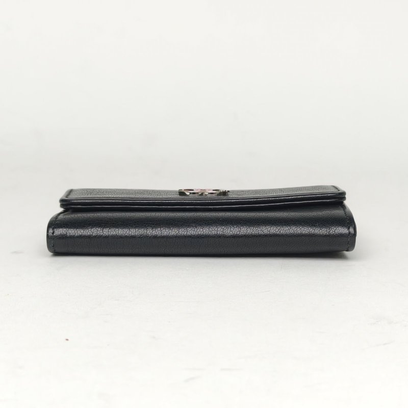 CHANEL 黑色羊皮23開銀扣卡包肩背包-4