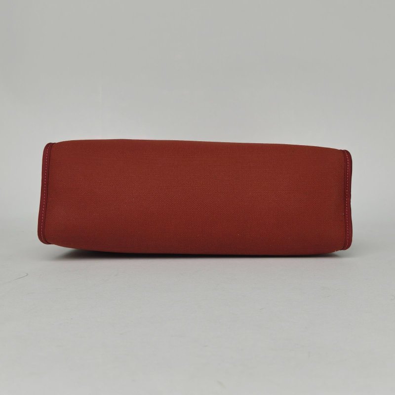 HERMES Herbag3155愛馬仕紅帆布/Hunter牛皮C刻銀扣肩背包-4