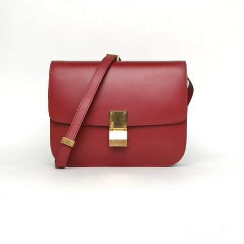 CELINE ClassicBox中號紅色牛皮金扣肩背包