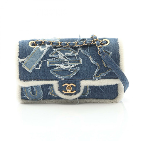 香奈兒埃及系列單背包 AS0875 牛仔布 Mouton 海軍藍白色 二手 女士 GHW