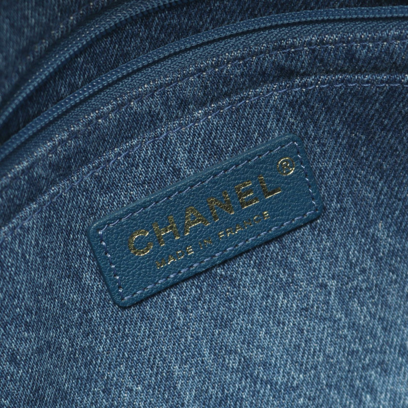 香奈兒埃及系列單背包 AS0875 牛仔布 Mouton 海軍藍白色 二手 女士 GHW-3