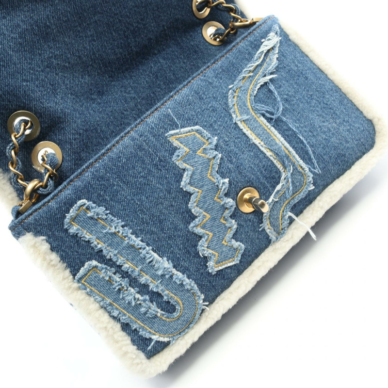 香奈兒埃及系列單背包 AS0875 牛仔布 Mouton 海軍藍白色 二手 女士 GHW-7