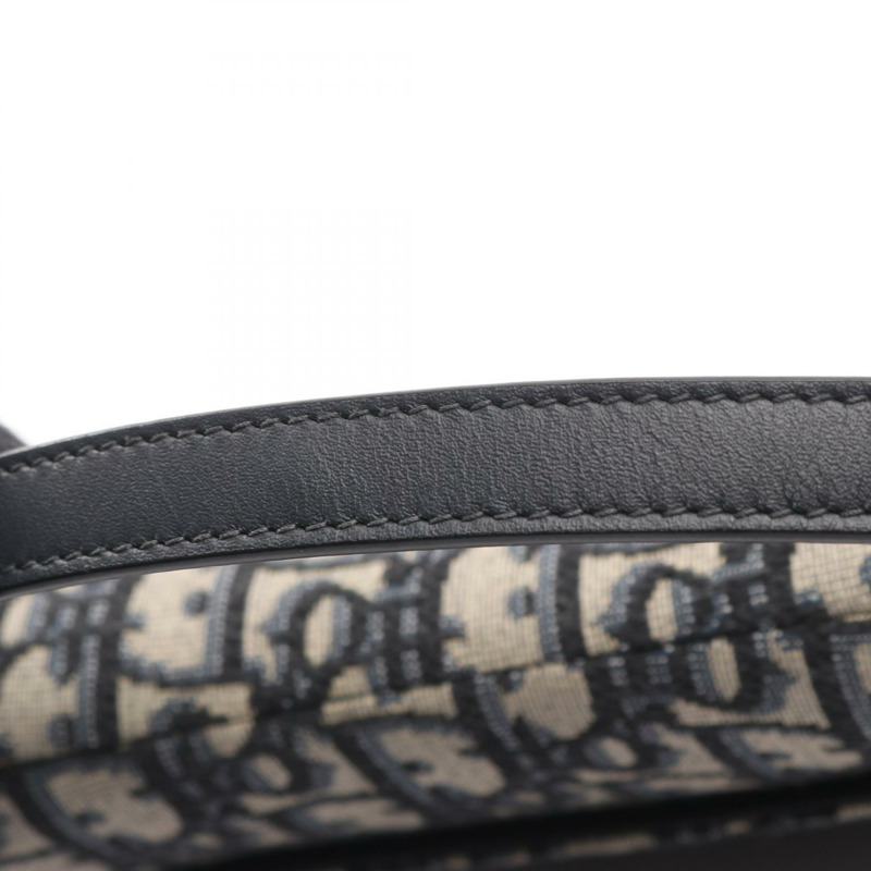 Christian Dior 迷你馬鞍形斜紋提花手提包，帆布皮革，米色/海軍藍-9