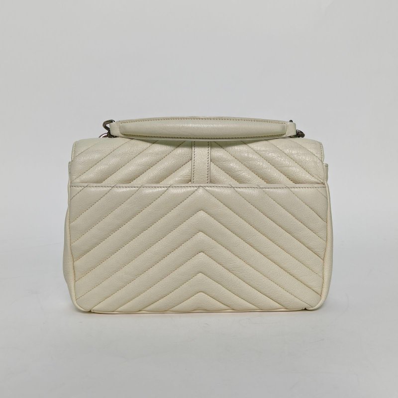 SAINT LAURENT College郵差包中號24白色牛皮銀扣肩背包-2