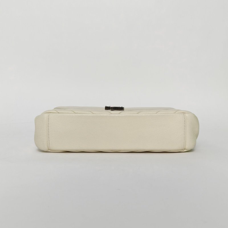 SAINT LAURENT College郵差包中號24白色牛皮銀扣肩背包-4