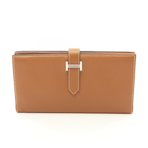愛馬仕 Bearn Soufflet 雙折長皮夾，Epsom 皮革，金色，二手，SHW