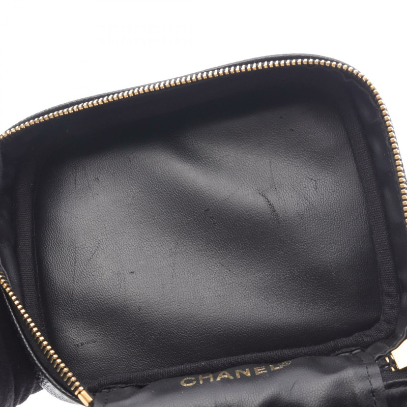 香奈兒 COCO 標誌垂直化妝包,小牛皮材質,金色五金,黑色,二手-8