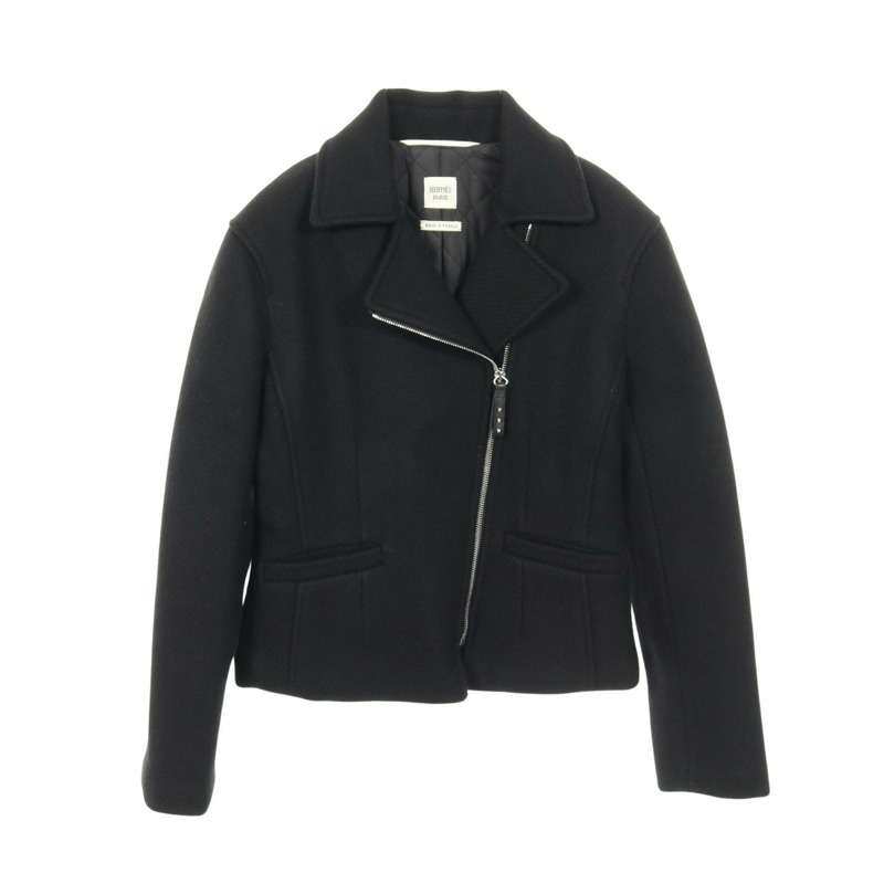 愛馬仕 (HERMES) 34 號騎士夾克，黑色羊絨款，二手女款-0