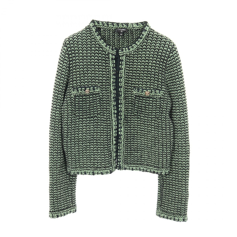 香奈兒 COCO 標誌紐扣針織外套斜紋軟呢開襟衫 #38 P70487K10067 羊絨-0