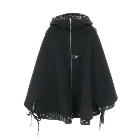 路易威登 Monogram 羊毛真絲連帽斗篷 黑色 #34 二手女款