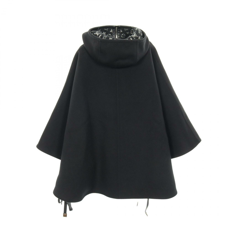 路易威登 Monogram 羊毛真絲連帽斗篷 黑色 #34 二手女款-1