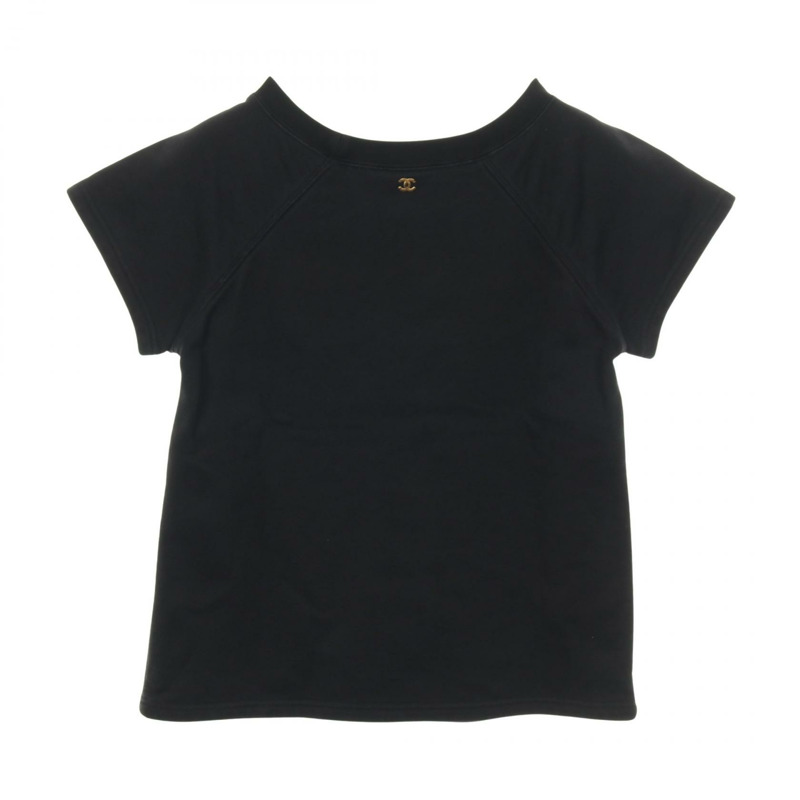 香奈兒 COCO 標誌 T 卹 XS 碼 P57840K07626 18C 棉 黑色 金色 二手 女款-1