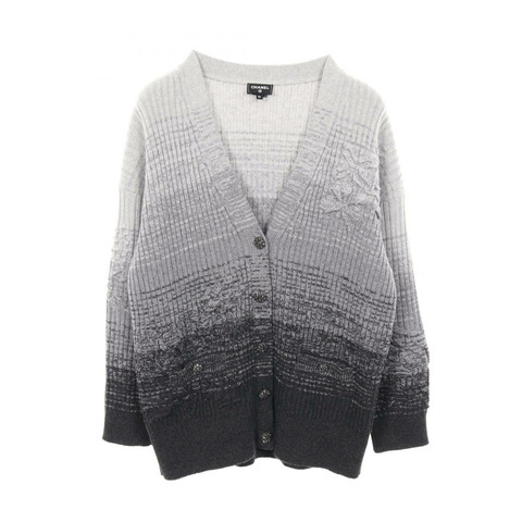 香奈兒 COCO 標誌紐扣開襟針織衫 #36 P73866K10591 羊絨灰色 二手