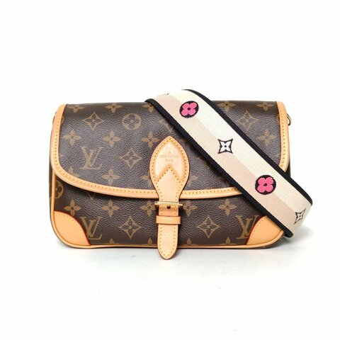 LOUIS VUITTON Diane法棍包24可拆卸黑紫寬肩帶老花PVC晶片肩背包