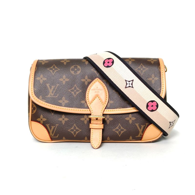 LOUIS VUITTON Diane法棍包24可拆卸黑紫寬肩帶老花PVC晶片肩背包-0