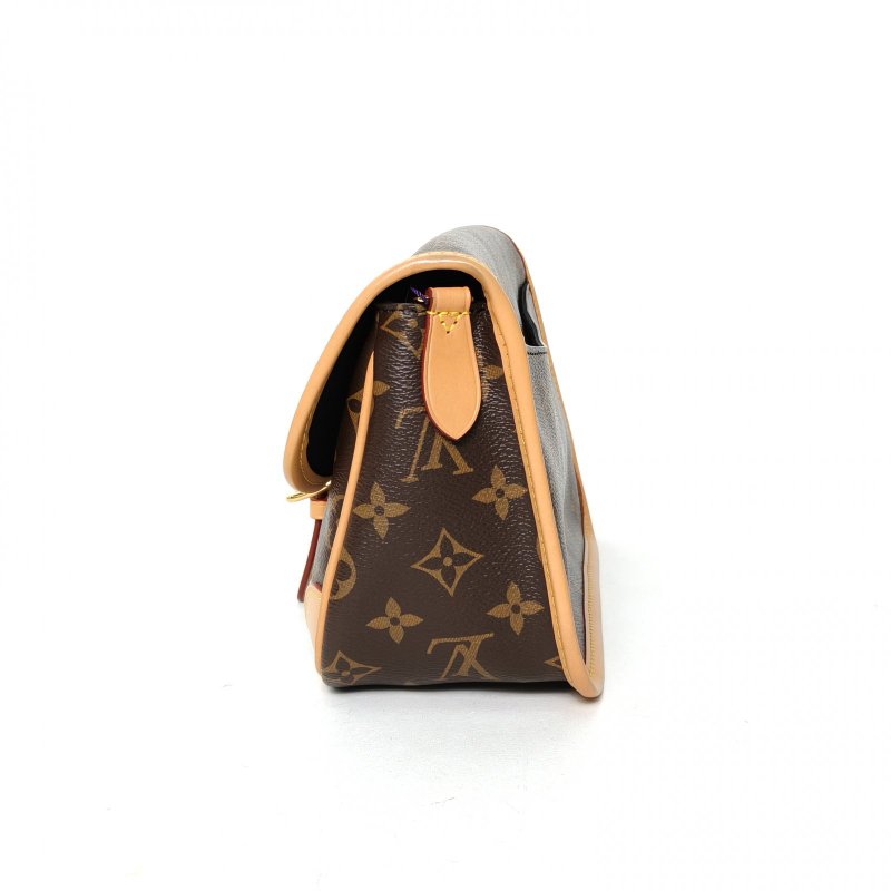 LOUIS VUITTON Diane法棍包24可拆卸黑紫寬肩帶老花PVC晶片肩背包-1