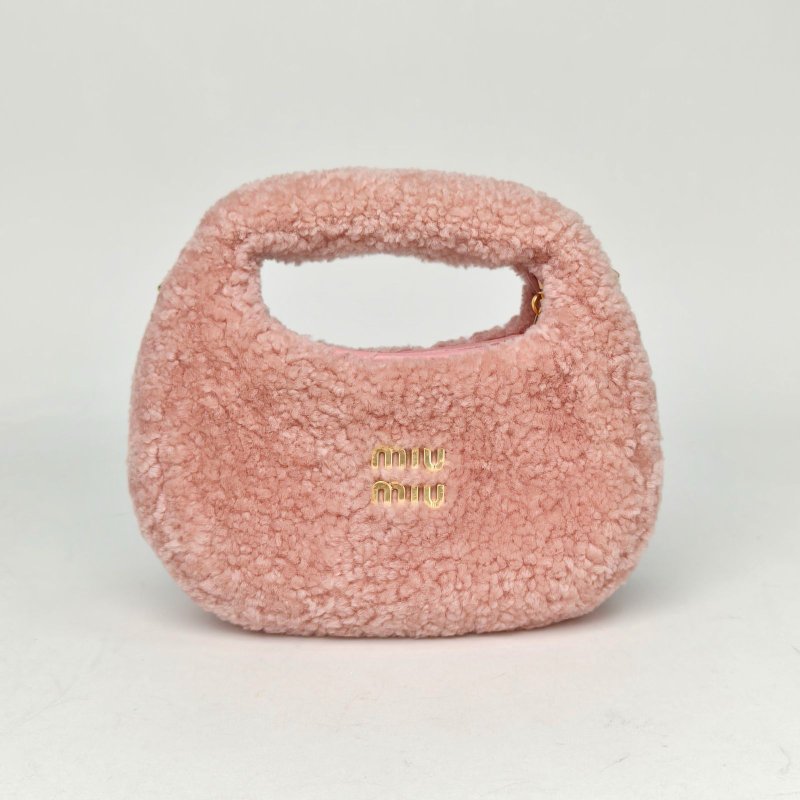 MIU MIU 粉色毛呢MiniWander手提包Hobo腋下包肩背包-0