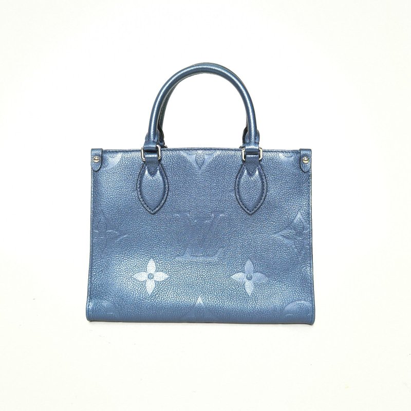 LOUIS VUITTON Onthego小號25藍色牛皮銀扣晶片老花壓紋肩背包-2