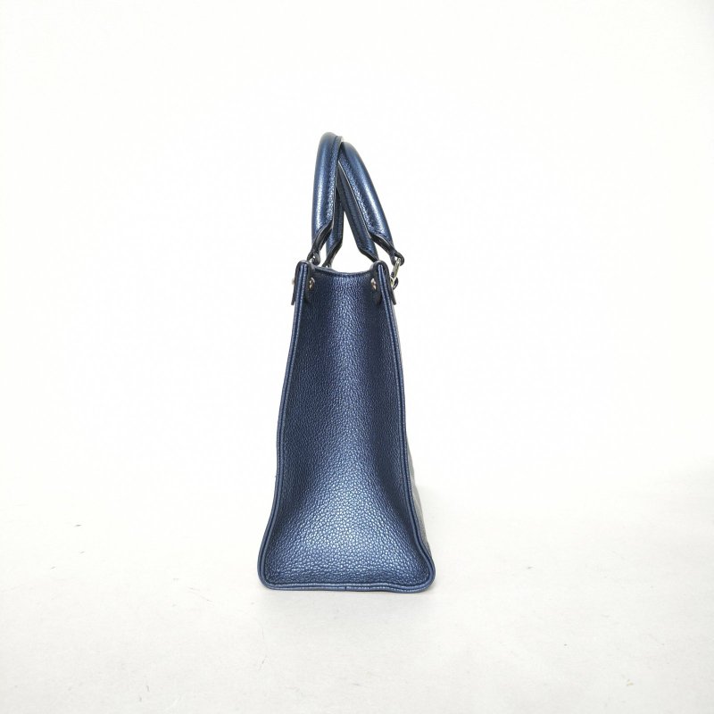 LOUIS VUITTON Onthego小號25藍色牛皮銀扣晶片老花壓紋肩背包-3