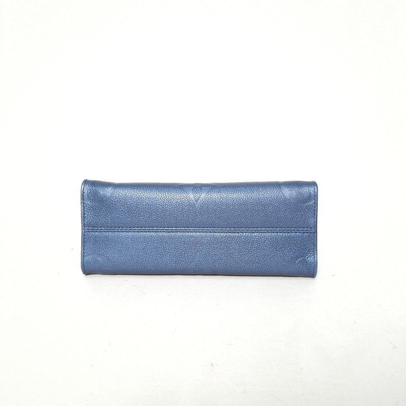 LOUIS VUITTON Onthego小號25藍色牛皮銀扣晶片老花壓紋肩背包-4