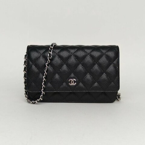 CHANEL CFWOC19黑色荔枝牛皮28開銀扣肩背包