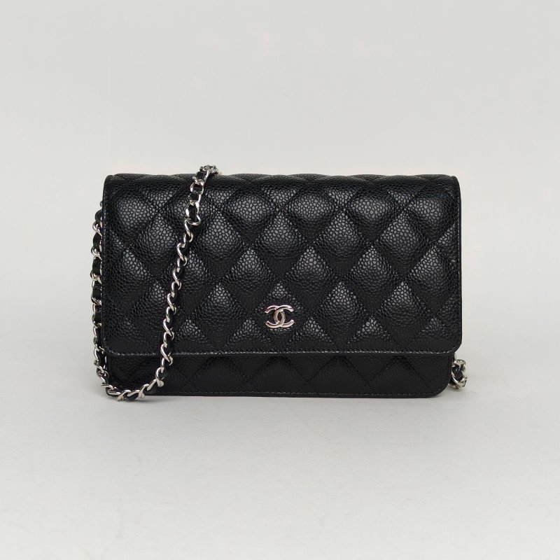 CHANEL CFWOC19黑色荔枝牛皮28開銀扣肩背包-0