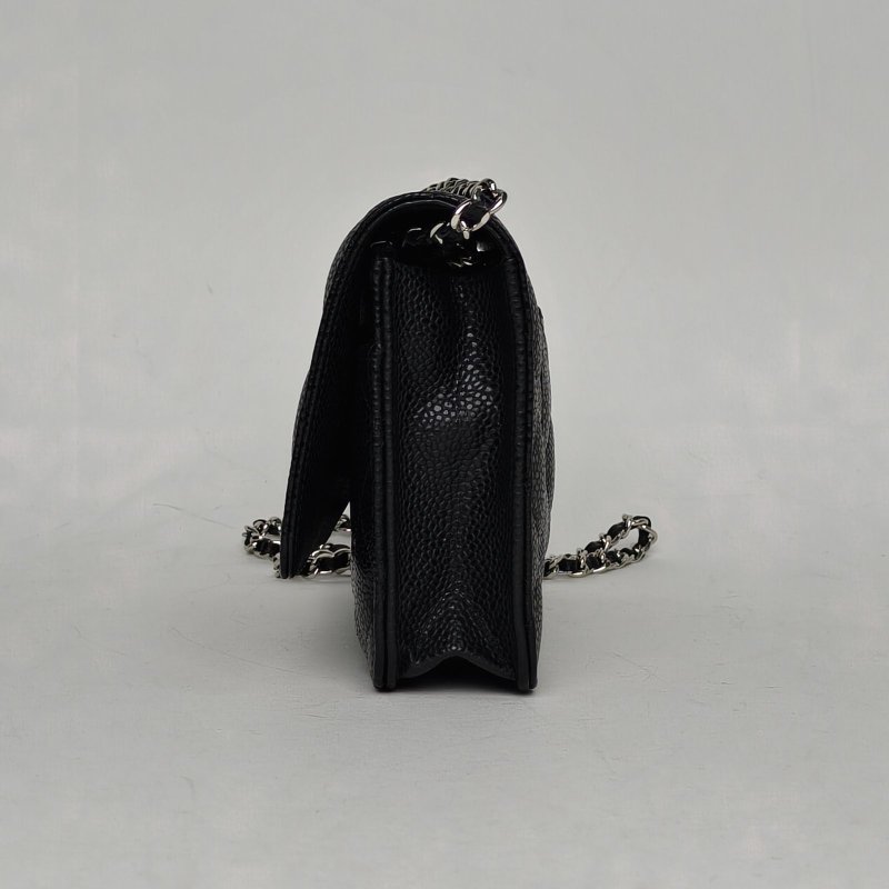 CHANEL CFWOC19黑色荔枝牛皮28開銀扣肩背包-1