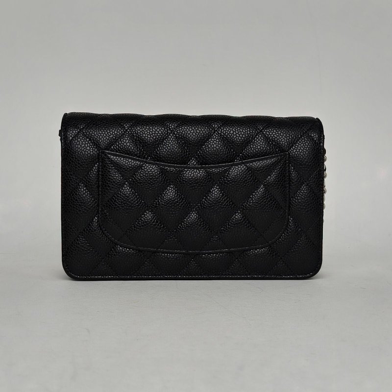 CHANEL CFWOC19黑色荔枝牛皮28開銀扣肩背包-2