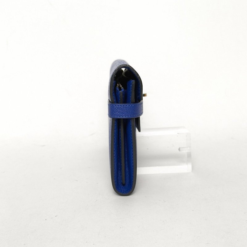 HERMES Kelly長款錢包7T電光藍Chevre山羊皮C刻銀扣肩背包-3