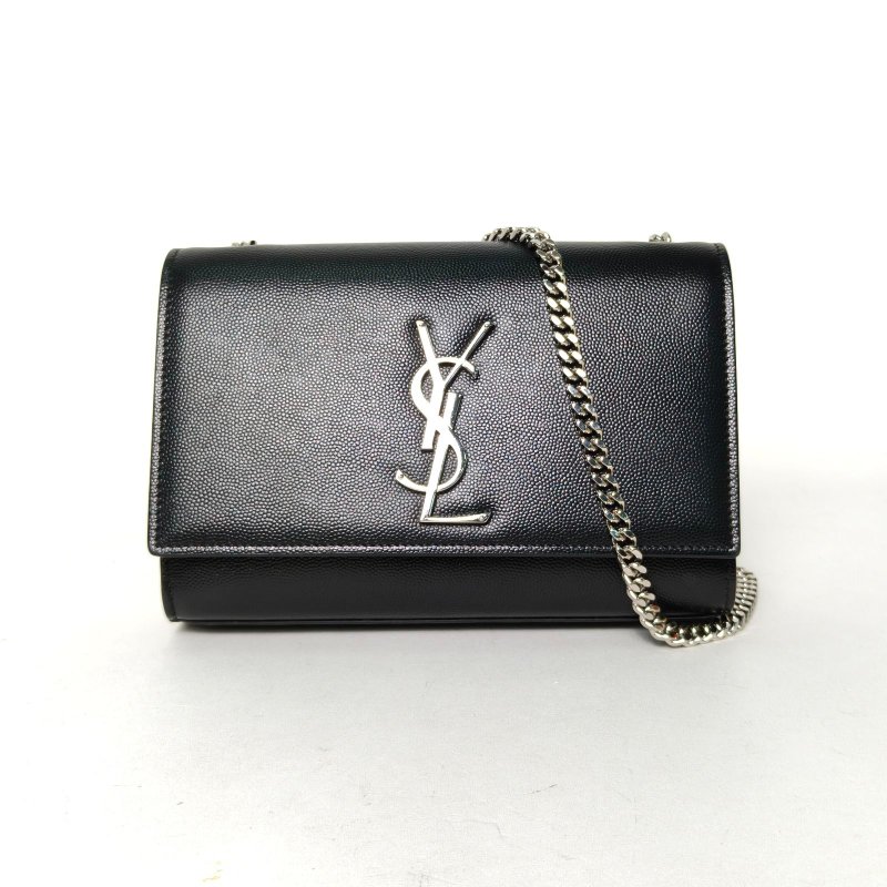 SAINT LAURENT KATE小號20荔枝皮黑色牛皮銀扣肩背包-0