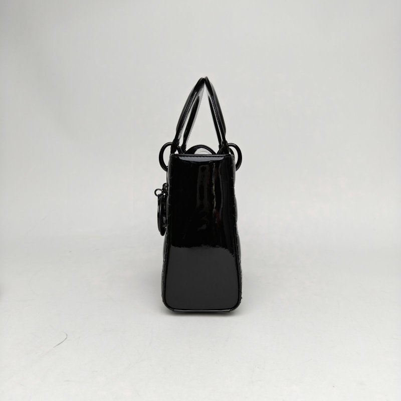 DIOR Lady戴妃包四格黑色漆皮黑扣2021肩背包-1