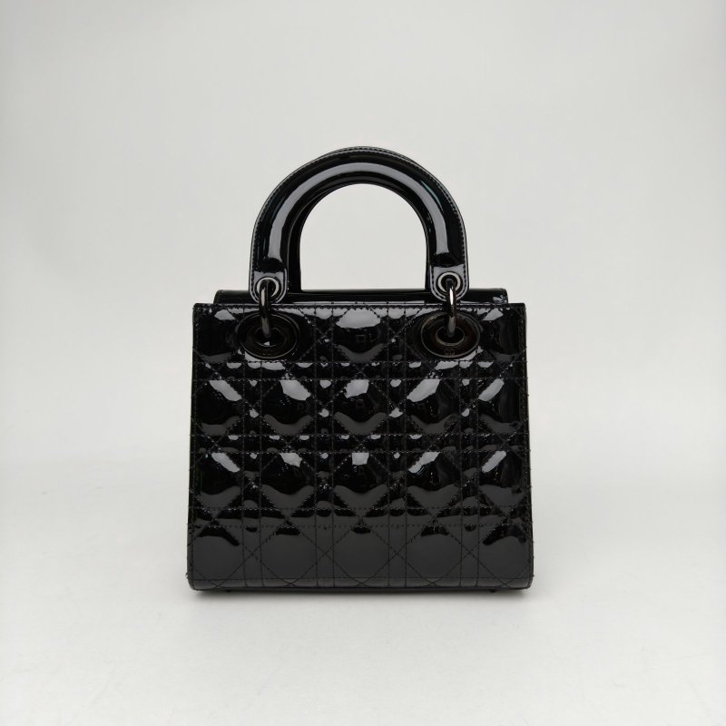 DIOR Lady戴妃包四格黑色漆皮黑扣2021肩背包-2