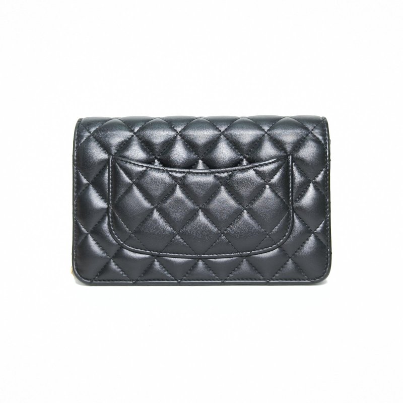 CHANEL CFWOC19黑色羊皮晶片開金扣金球調節扣肩帶肩背包-2