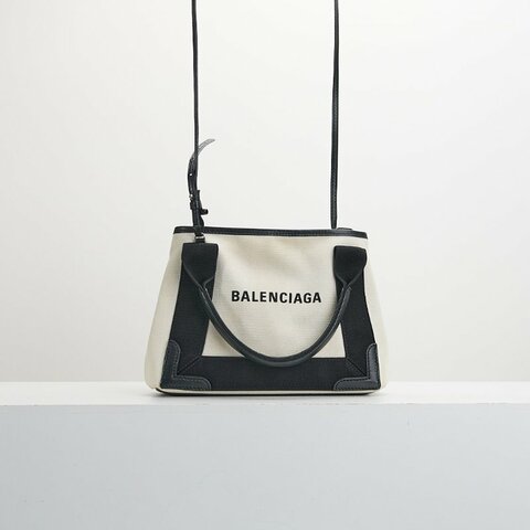 二手Balenciaga navy cabas 帆布包xs/白色黑字