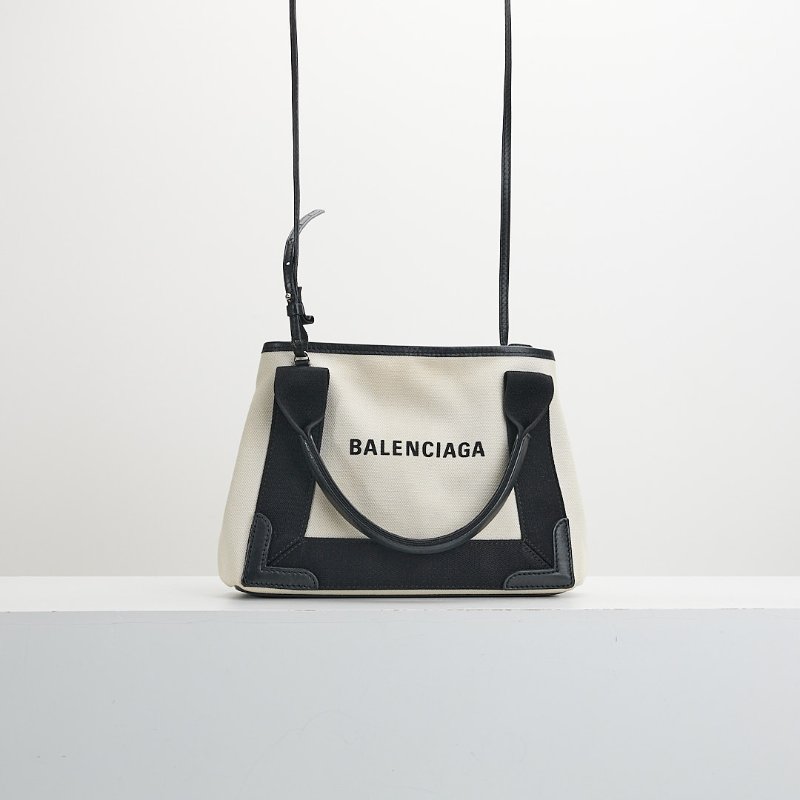 二手Balenciaga navy cabas 帆布包xs/白色黑字-0