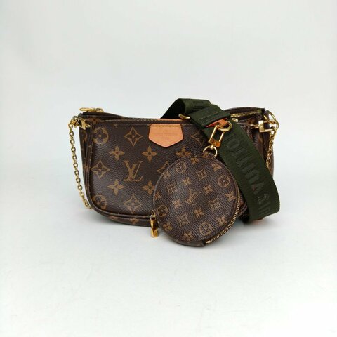 LOUIS VUITTON MultiPochetteAccessoires五合一綠肩帶老花PVC晶片肩背包