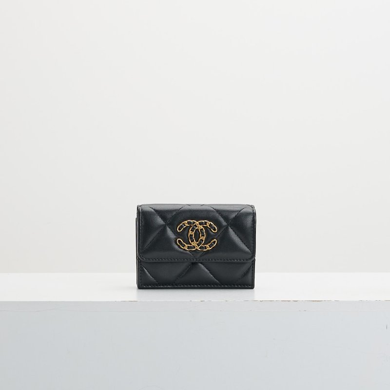 二手Chanel 19 mini 三折短夾/黑金-0