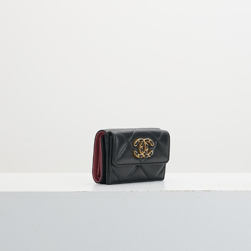 二手Chanel 19 mini 三折短夾/黑金-1