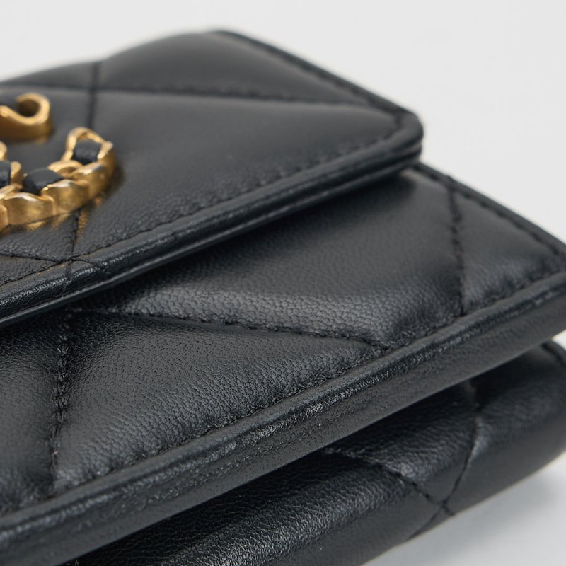 二手Chanel 19 mini 三折短夾/黑金-3