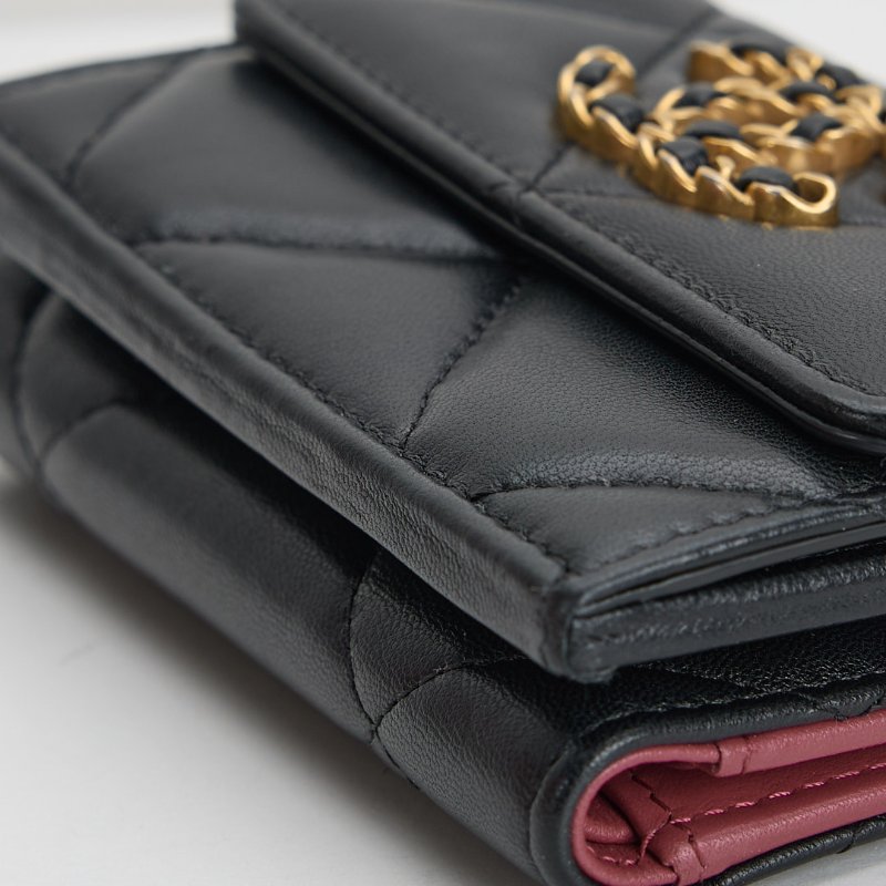 二手Chanel 19 mini 三折短夾/黑金-8