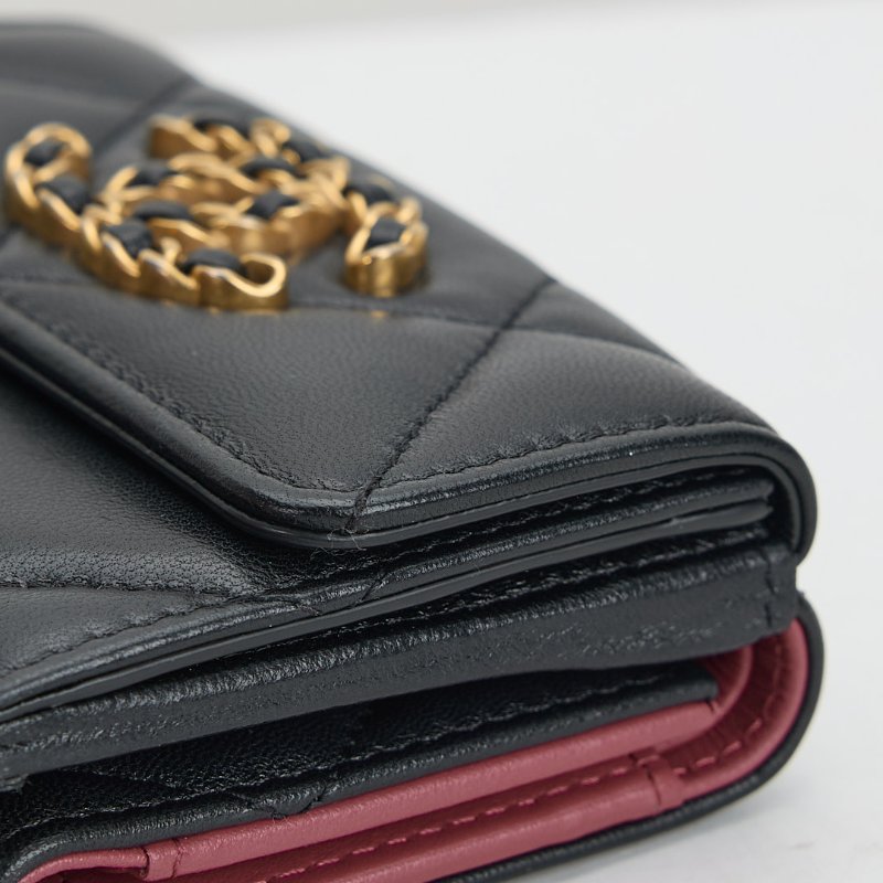 二手Chanel 19 mini 三折短夾/黑金-9