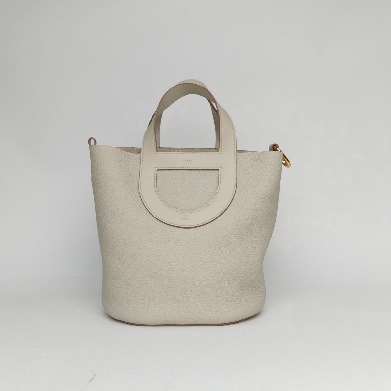 HERMES InTheLoop23豬鼻子菜籃子8L冰川白TC皮B刻金扣肩背包-0