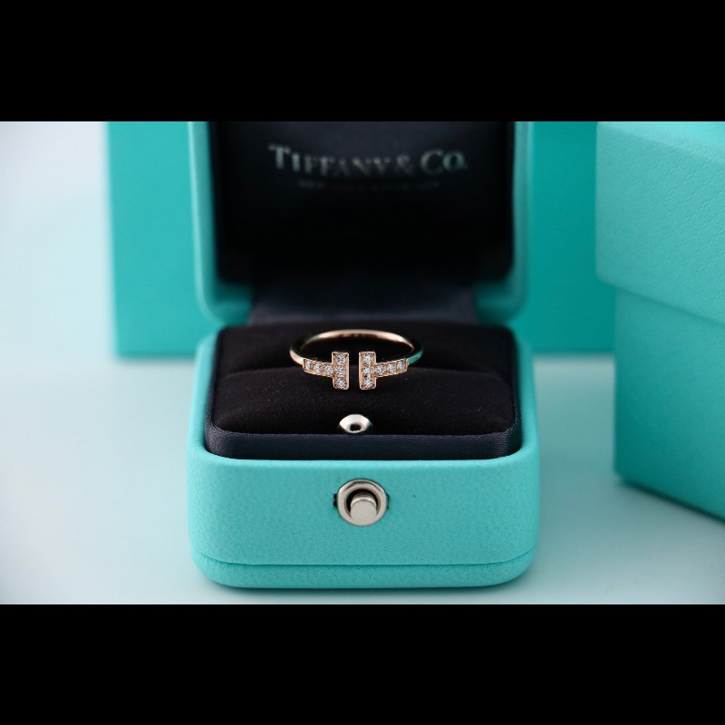 Tiffany 玫瑰金 雙t 滿鑽 戒指 窄版 48碼 美碼4 有盒子-1
