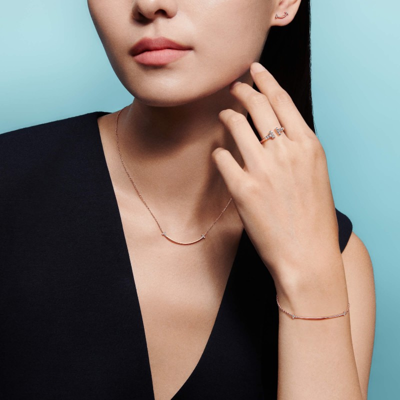 Tiffany 玫瑰金 雙t 滿鑽 戒指 窄版 48碼 美碼4 有盒子-5