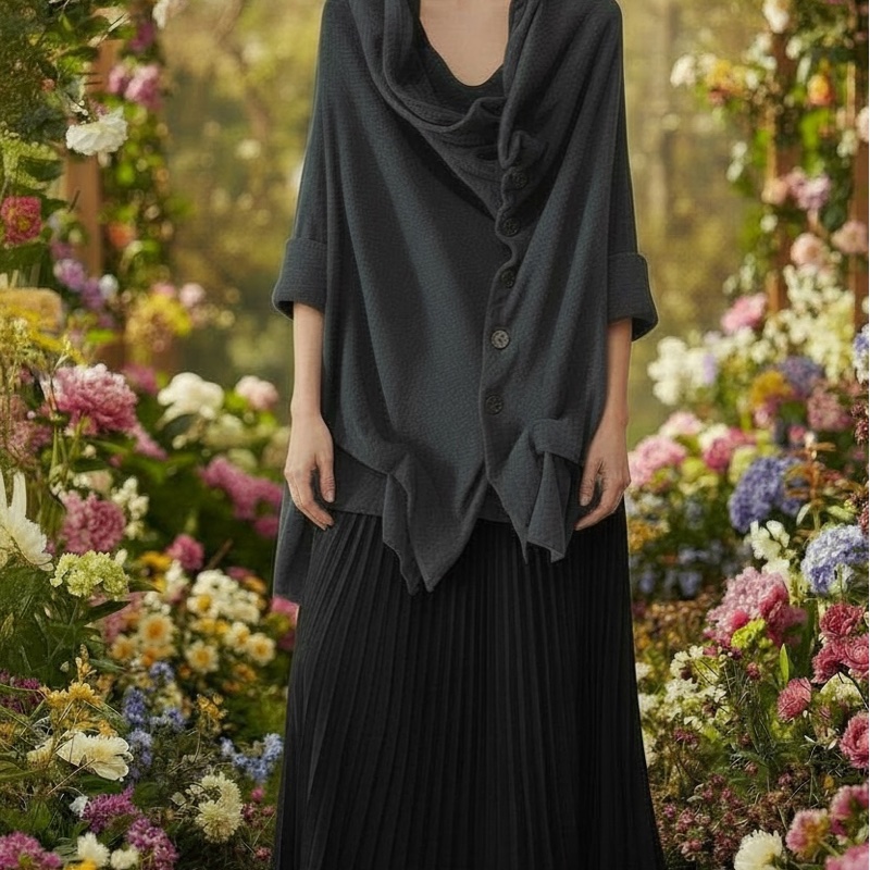 Y’s 黑色不規則剪裁結構毛衣-11