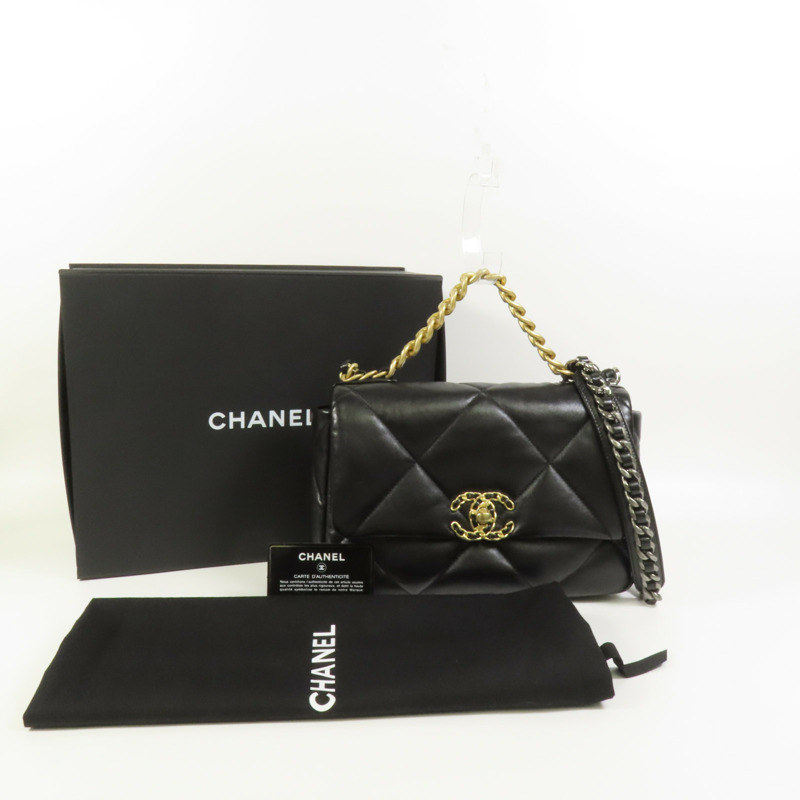 CHANEL 羊皮皮革Chanel 19 Small金扣鏈帶手挽肩背兩用袋-9
