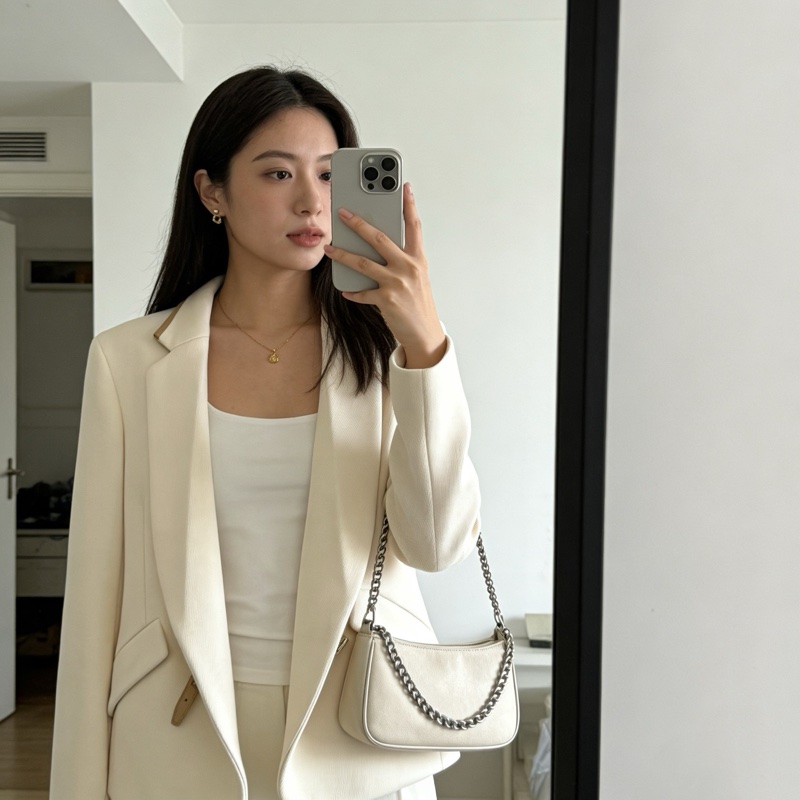 D500699/99新/Hermes/愛馬仕/米白色立領修身外套/40碼  肩寬：40 胸圍：90 衣-0